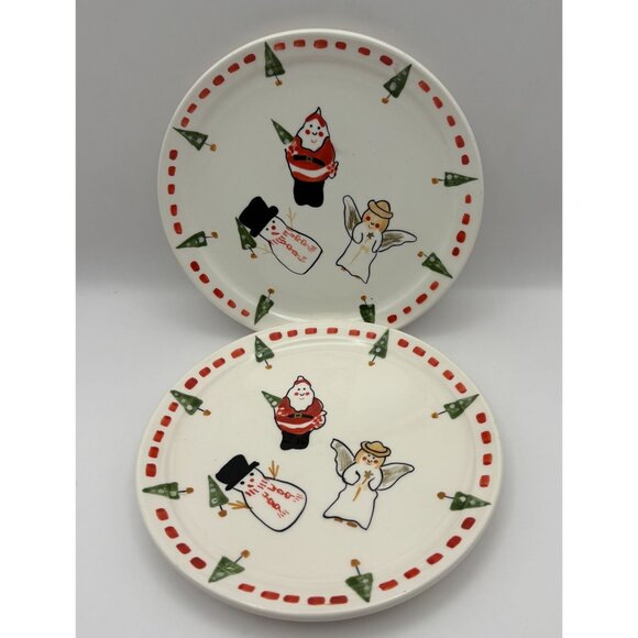 Bath & Body Works Christmas Candle Plate Set of 2 Snowman Santa Angel Vintage - Picture 7 of 7